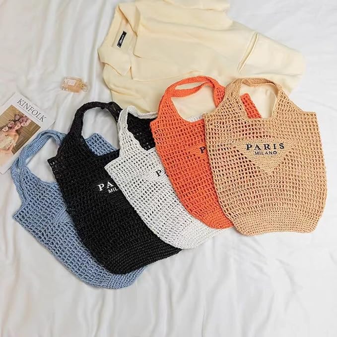 POOOPSSD New Woven Bag, Straw Mesh Tote Bag, Beach, Shoulder Bag, Hobo Women, Foldable Large Capacity, for Holiday.