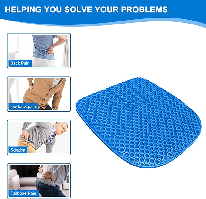 Large Gel Seat Cushion for Long Sitting with Non-Slip Cover,Soft & Breathable,Seat Cushion for Chair,Car,Office,Desk Chair,Wheelchair