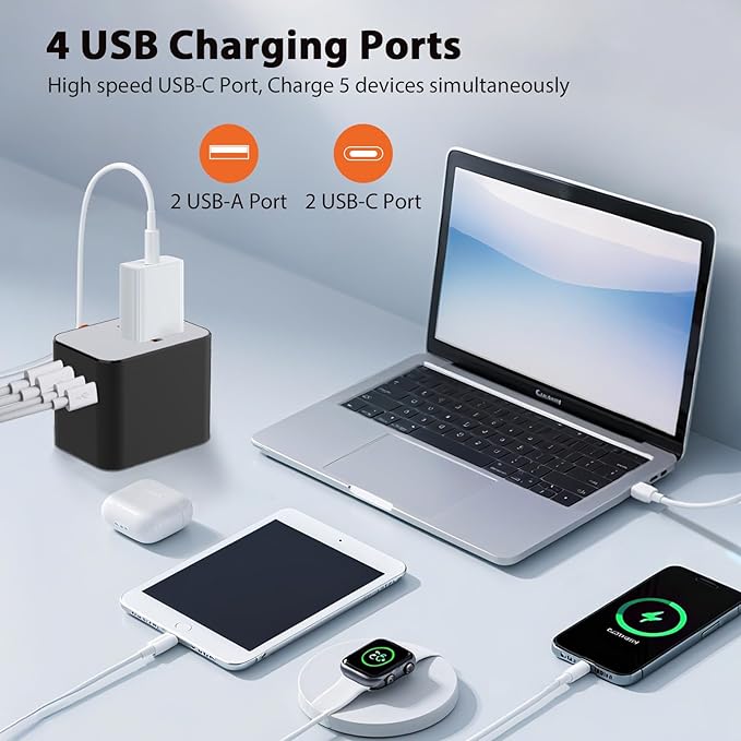 Universal Travel Adapter, European Travel Plug Adapter 5-in-1 PD Fast Charging with Surge Protection & Fuse, International Power Adapter for US EU UK AU - White
