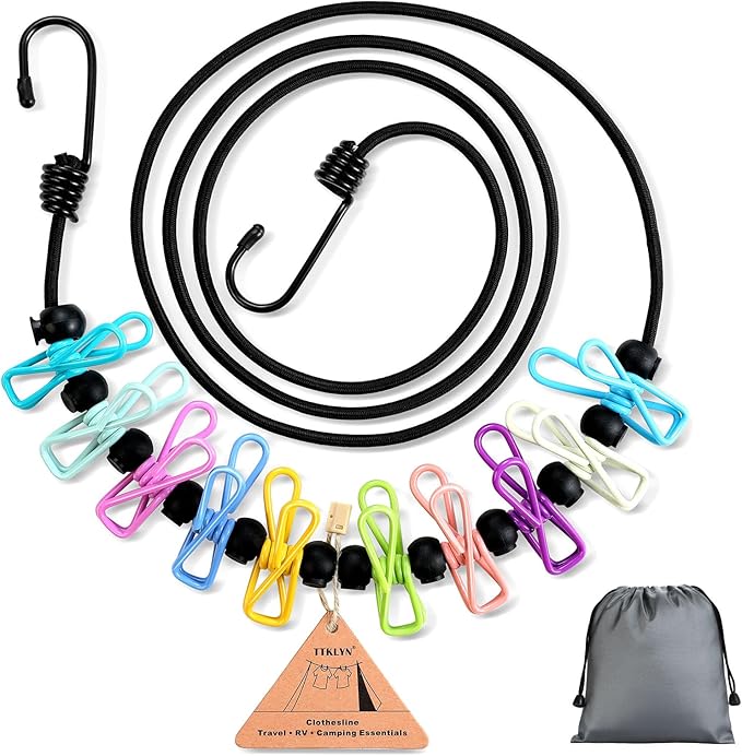 Clothesline Camping Essentials, Elastic Travel Clothes Line Camping Gear for Outdoor Glamping, Cruise and RV Must Haves, 1 Count