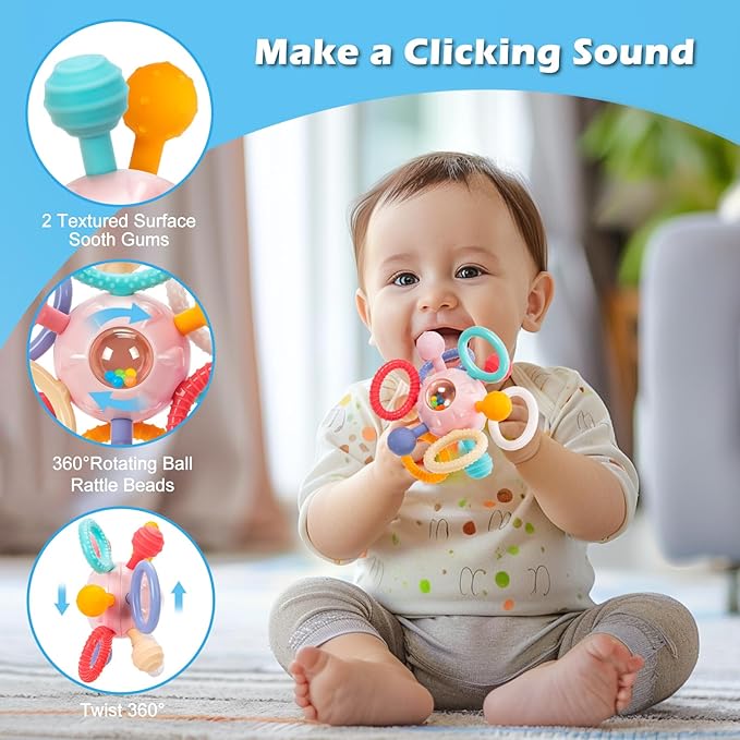 Baby Montessori Sensory Toys for 0-6 6-12 Months, Baby Teether Teething Toys for Babies 0 3 6 9 12 18 Months, Newborn Infant Learning Developmental Toys Gifts for 1 2 Year Old Boys Girls