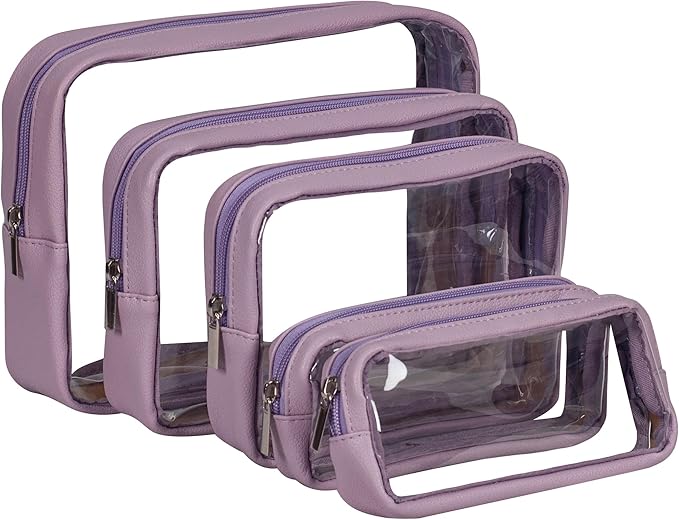Remobia Hicol TSA Approved 5-Piece Diaper Bag Organizer Pouch Set Clear Waterproof TPU Kids Toiletry Storage Set Travel Packing Clutch Cube Bags for Baby Nursing (Purple)