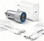 iPhone 17 16 15 Car Charger, 20W Dual Port USBC Fast Car Charger with 20W PD Type C Adapter + 2Pack 3FT USB C to C Charging Cable Fast Charging for iPhone 17/17 Pro/Air/16e/16/15 Pro Max/Airpods/iPad