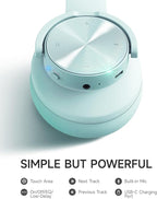 Picun B8 Bluetooth Over Ear Headphones, 120H Playtime with 3 EQ Modes, Low Latency, Hands-Free Calls, Deep Bass for Travel, Home, Office & PC (Cyan)