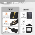 Personalized Initial Luggage Tags for Suitcase TSA Approved, Black Leather Cute Luggage Tag with Privacy Cover Name Card, Embroidered Custom Luggage Tags Travel Backpack Tags Gifts for Women Kids(I)