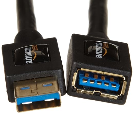 Amazon Basics USB 3.0 Extension Cable, A-Male to A-Female, 4.8Gbps High-Speed, Gold-Plated Connectors, 6.5 Foot, Black