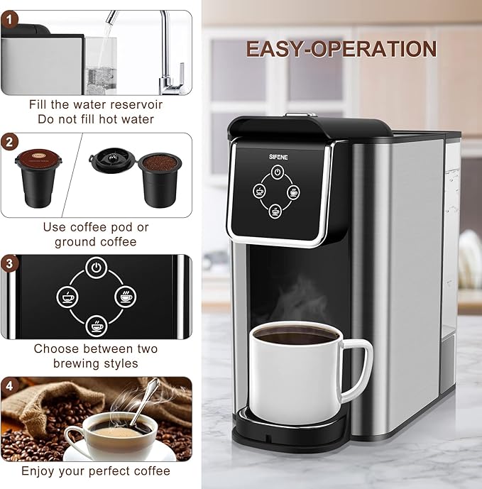 3-in-1 Single Serve Coffee Maker, Pod, Ground Coffee & Tea Brewer, Fast Brew Compact Coffee Machine with Touch Screen and 50 oz Water Reservoir