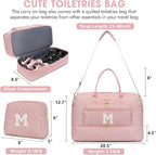 Initial Travel Duffle Bag for Women - Pink Personalized Weekender bags Overnight Bag with Shoe Compartment & Wet Pocket Weekend Tote Bags with Toiletry Bag Monogram Christmas Gifts (Letter M)