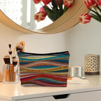 70s Retro Colorful Wavy Makeup Organizer, Vintage Aesthetic Women's Makeup Bag