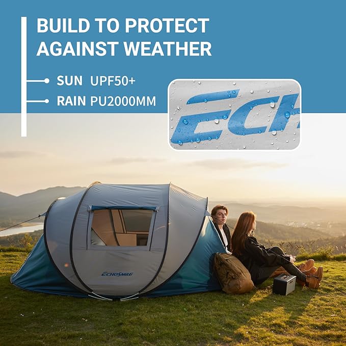 EchoSmile Pop Up Camping Tent, 2/4/6 Person Easy Setup Tent, Water Resistant Dome, Portable with Carry Bag