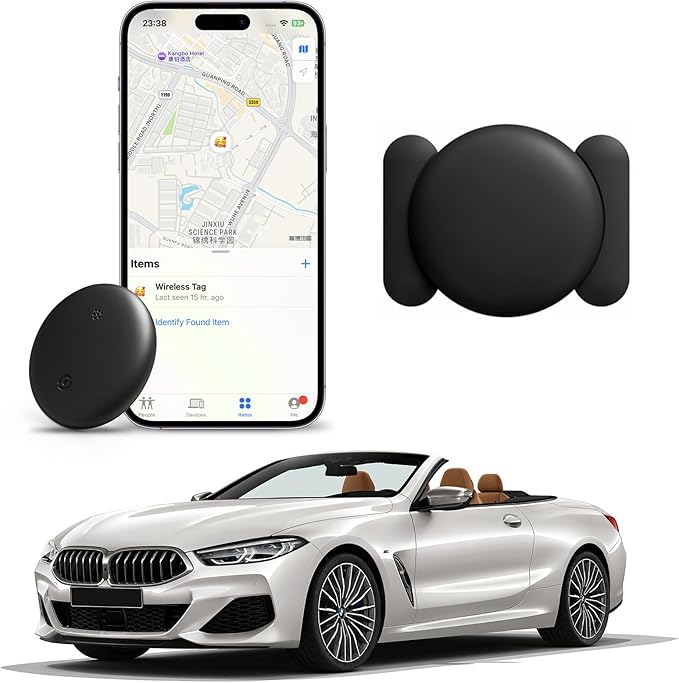 Mini GPS Tracker for Vehicles, Hidden Car Location Tracker w/Magnetic Case, Real Time Global Tracking, Item Finder for Pets, Keys, Wallets Works with Find My (iOS Only) No Monthly Fees, Black