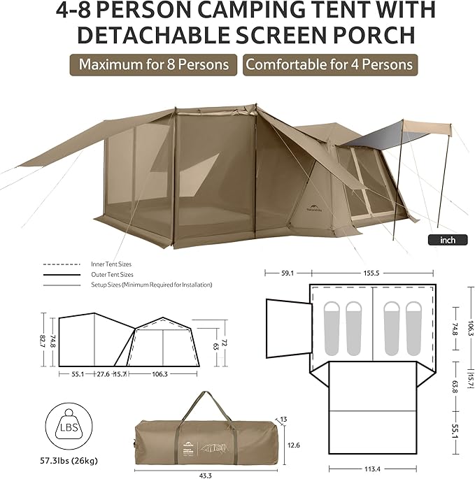 Naturehike Village Instant Tent, Camping Tent with Full Rainfly, Waterproof Large Cabin Tents for Car Camping