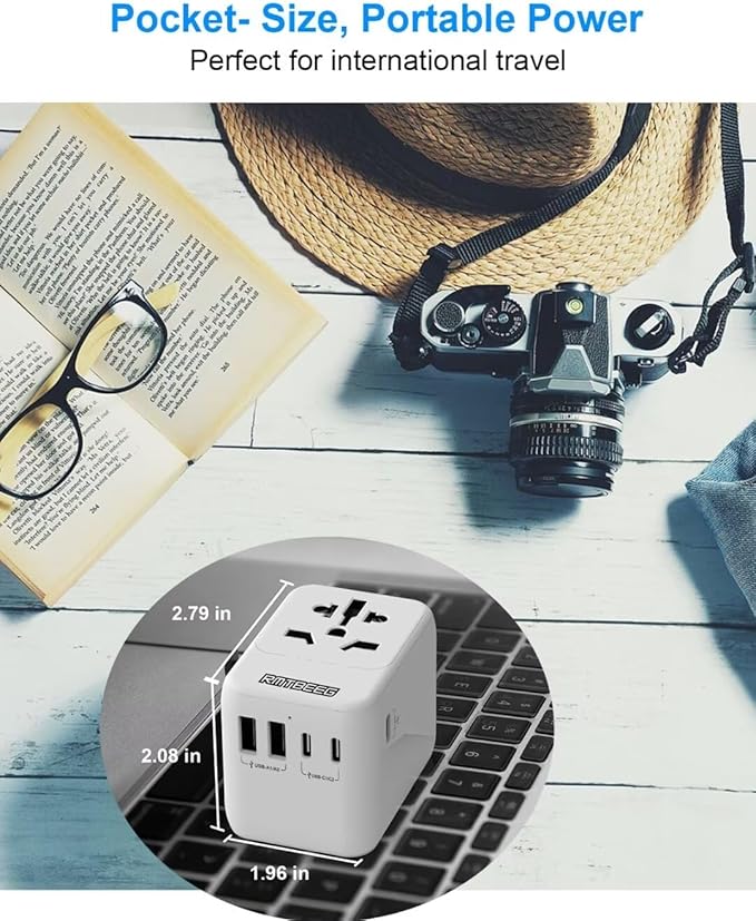 Universal Travel Adapter, International Power Plug Adapter with 3 USB-C & 2 USB-A Ports, All-in-One Worldwide Wall Charger for US EU UK AUS, Compatible with Type C/G/A/I Plugs for Travel