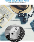 Universal Travel Adapter, International Power Plug Adapter with 3 USB-C & 2 USB-A Ports, All-in-One Worldwide Wall Charger for US EU UK AUS, Compatible with Type C/G/A/I Plugs for Travel