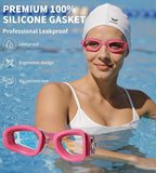 7 in 1 Swim Goggles + Swim Cap for Men Women,No Leak Anti-Fog & UV, Wide Visio HD Mirror PC Lens