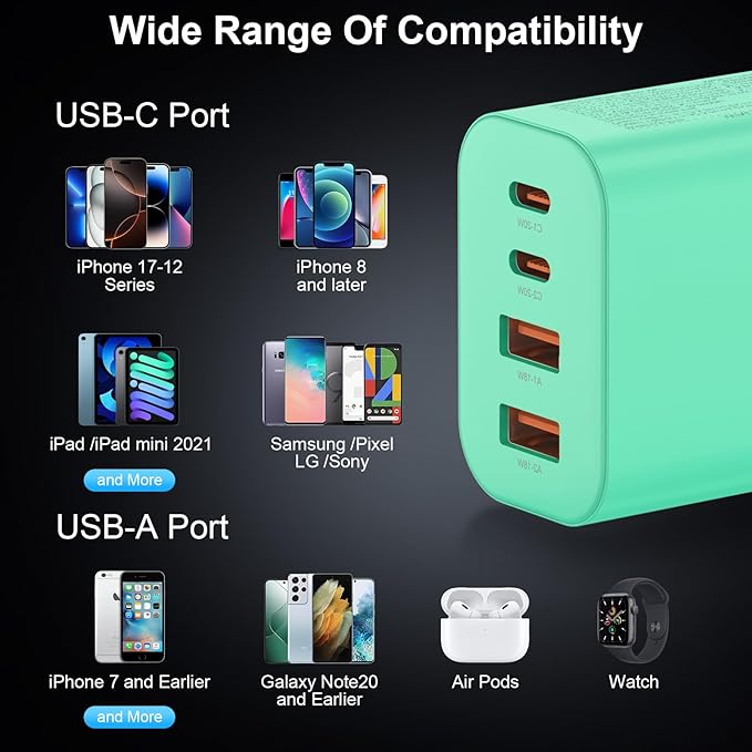 USB C Charger Block, 3-Pack 40W Wall Plug Fast Charging Block, 4-Port PD + QC Power Adapter Type C Charging Blocks Cube, Compatible with iPhone 17/16/15/14/13/12/11/Pro Max, Tablets（Green）