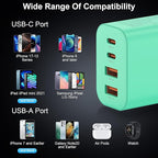 USB C Charger Block, 3-Pack 40W Wall Plug Fast Charging Block, 4-Port PD + QC Power Adapter Type C Charging Blocks Cube, Compatible with iPhone 17/16/15/14/13/12/11/Pro Max, Tablets（Green）