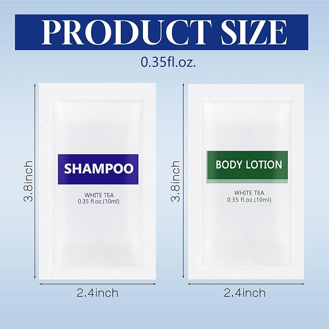 Travel Size Body Wash and Shampoo Bulk,Refreshing White Tea Scent,0.35 fl oz,Individually Wrapped Mini Shower Gel Shampoo Hygiene Kits for Travel/On The Go/Homeless Care/Hotel Guests(Pack of 200)