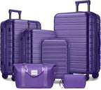 6 Piece Luggage Sets with Bags, Lightweight Expandable Checked Luggage Sets, Hardshell ABS Spinner Wheels Carry on Suitcase with TSA Lock, for Travel, Women Men (Purple, 18/20/24/28inch+2bags)