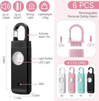 Tellegloww 6 Pcs Rechargeable Personal Safety Alarm for Women, 130db Personal Alarm Protection Keychains Loud Siren with LED Self Defense Keychain for Senior Mom Gift(White,Pink,Blue,Black,Snap)