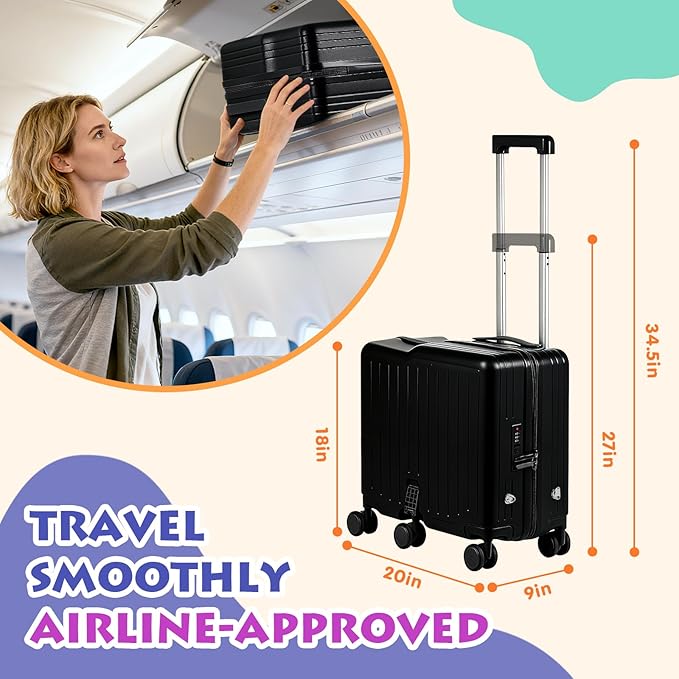 smilesun Kids Ride-On Luggage, 20" Hardshell Carry-On Suitcase with 6 Spinner Wheels, Foldable Pedal, Hidden Cup Holder & Combination Lock for Toddlers & Children (Black, 20-inch)