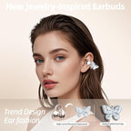 Jewelry-Inspired Clip On Earbuds,Comfortable Fit Open Ear Clip-On Headphones,Wireless Bluetooth Ear Cuff Headphones for Women,Earrings Earbuds for Running,Office,Sport&Gift (Butterfly - Rose Gold)