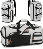 Searock 45L Gym Bag for Men, 3-In-1 Duffle Bag Backpack for Travel, Sports Duffel Bags for Gym Workout, Weekender Overnight Bag with Shoe Compartment, Wet Pocket, Gray