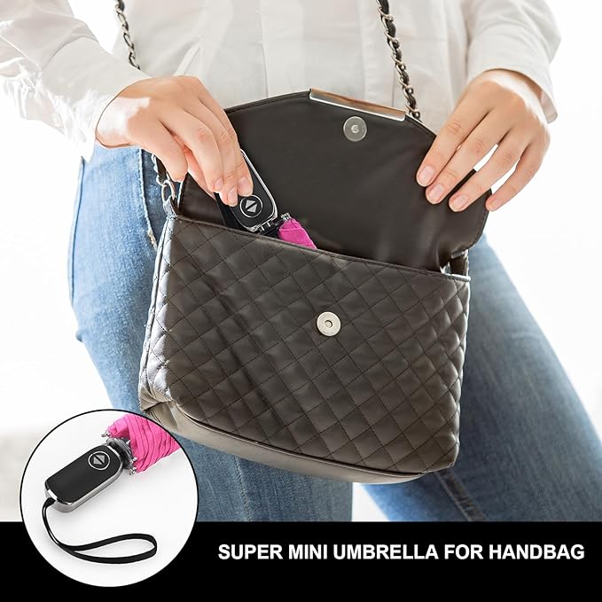 Compact Travel Umbrella for Purse - Flat Handle, Waterproof for Light Rain