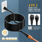 15FT NEMA 5-15P to 5-15R/ 5-20R/ 6-15R/ 6-20R AC Adapter, Plugrand 12AWG 15 Amp Household AC Plug to 20 Amp T Blade Adapter Cable, 15A 125V to 20A 250V Extension Cable, 15FT, Black