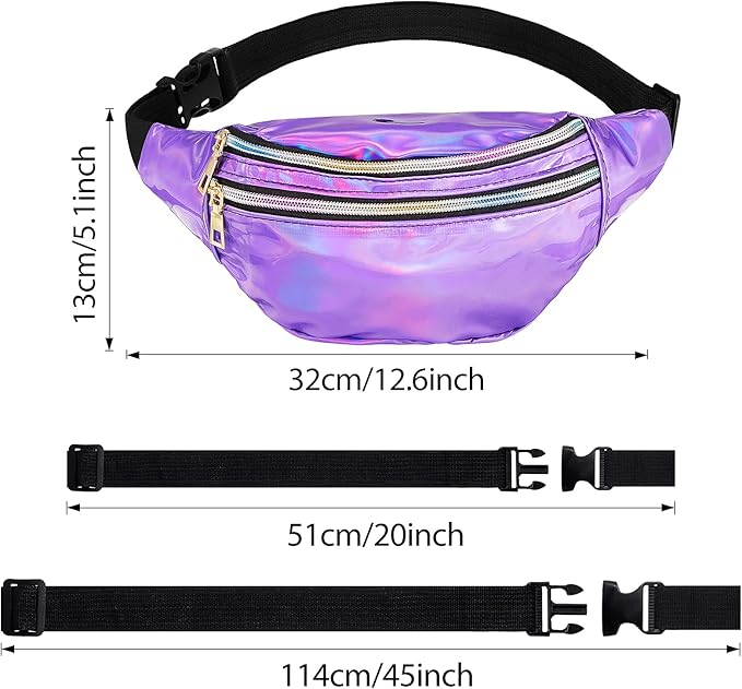 Frienda 2 Pieces Holographic Fanny Pack for Women Colorful Sport Waist Bag Pack