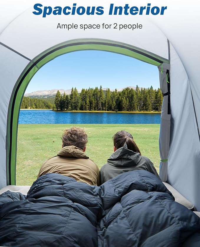 JOYTUTUS Pickup Truck Tent 2.0, Waterproof PU2000mm Double Layer for 2 Person, Portable Truck Bed Tent with Rainfly, 5.5'-5.8' Camping Preferred - Green, Aluminum Poles