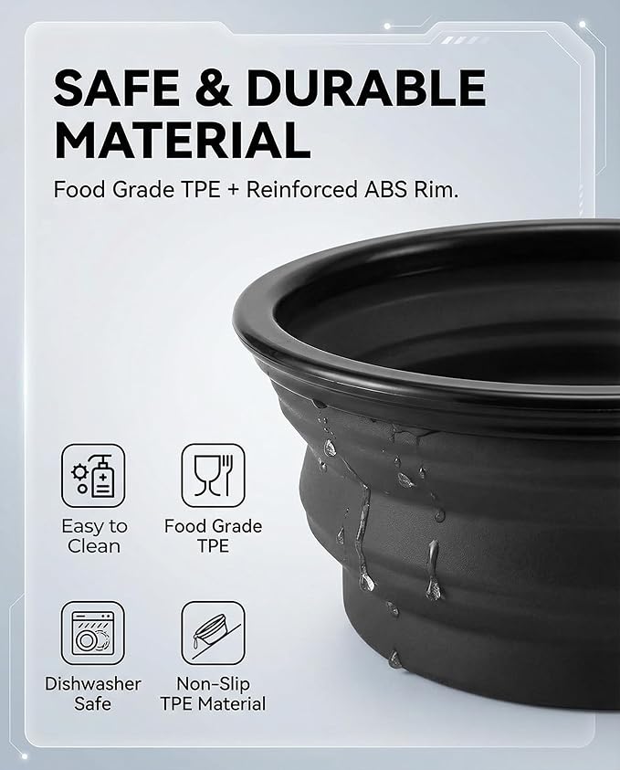 Collapsible Dog Bowls for Travel, 2-Pack Dog Portable Water Bowl for Dogs Cats Pet Foldable Feeding Watering Dish for Traveling Camping with Carabiners, BPA Free (Grey&Black, Medium (Pack of 2))