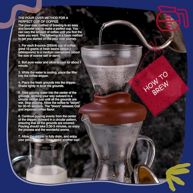 Blue Horizon Hot & Iced Coffee Maker 14oz – Pour Over Coffee Dripper with Temperature Resistant Glass Carafe & Stainless Steel Reusable Filter, Single Serve Cold Coffee & Hot Tea Brewer