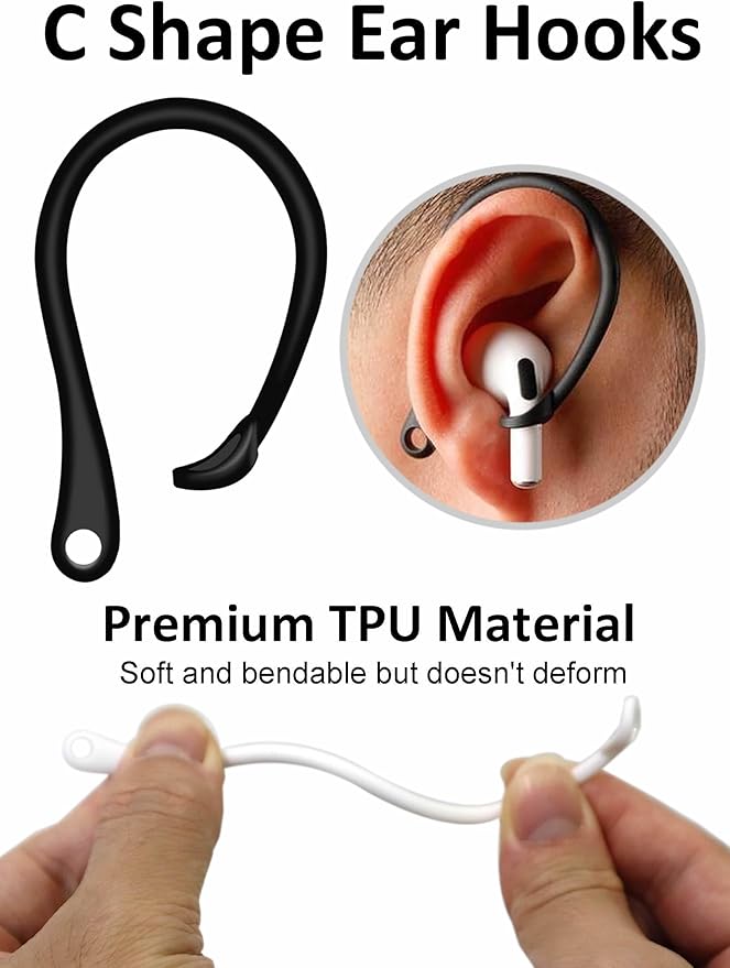 A-Focus Anti-Slip Set for AirPods 4 Silicone Adjustable Ear Hook Ergonomic Design Wings Wingtip Ear Hooks Tips Strap Sport Earbuds Accessories Eartip Compatible with AirPods 4th Black