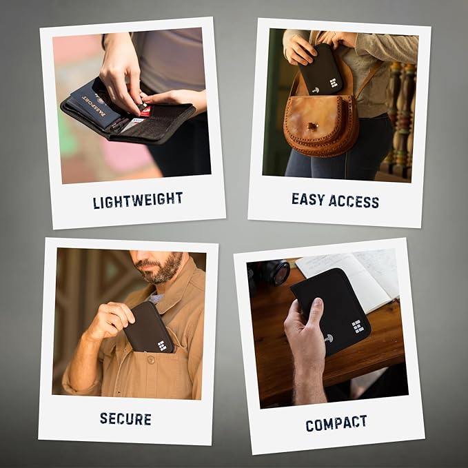 Zero Grid RFID Passport Holder & Travel Wallet, Zippered Wallet for Men & Women, Fits Passport, Cards, Cash, Tickets, ID, Sim Card; Premium & Compact Travel Document Holder - Midnight Black