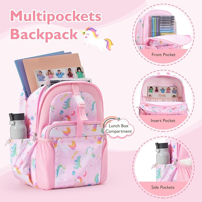 mommore Kids Backpack for Boys Girls 4-8 Kindergarten Elementary School Backpack with Lunch Box - 15” H Fit Folder