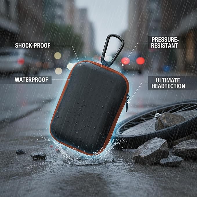 Earbud Case Portable EVA Storage Bag Cell Phone Accessories Organizer with Carabiner for Wired/Wireless Earphone, Earbud, Earpieces, SD Memory Card, Camera Chips, Tech Pouch, Rectangle,Orange