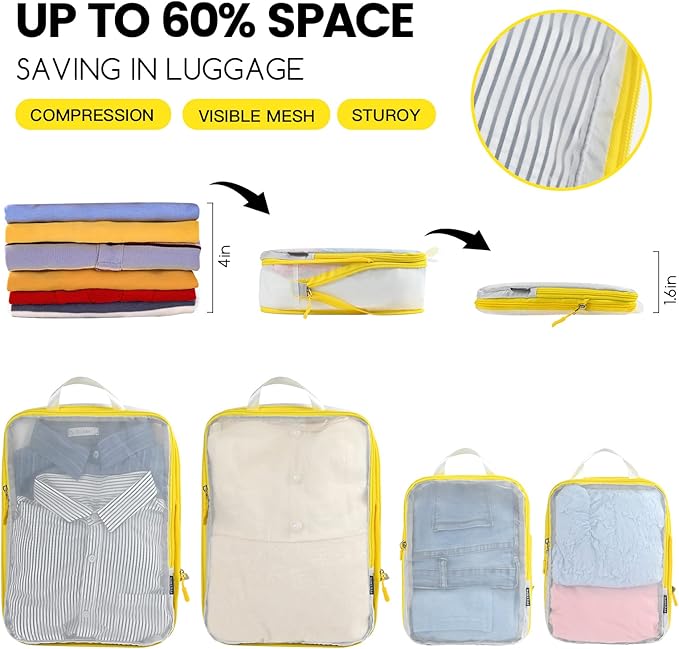 PFEYRPK Lightweight Compression Packing Cubes for Suitcases, Compressible Expandable Travel Packing Organizer with Clear Toiletries and Backpack Bag, Travel Essentials for Carry on Luggage 7 Set