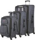 SWISSGEAR Sion Softside Expandable Spinner Luggage Durable Lightweight Travel Suitcase, Dark Grey, 3-Piece Set (21/25/29)