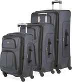 SWISSGEAR Sion Softside Expandable Spinner Luggage Durable Lightweight Travel Suitcase, Dark Grey, 3-Piece Set (21/25/29)