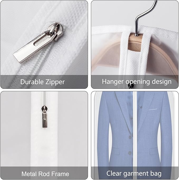 60 inches Garment Bags for Closet Storage with Zipper Clear Garments Bag for Gowns Long, Dresses, Suit, Coat - Set of 20 [Upgraded Version]