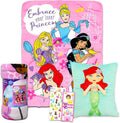 Disney Princess Travel Blanket and Pillow Set - Bundle with Blanket and Plush Pillow, Stickers, More | Disney Princess Travel Accessories for Kids