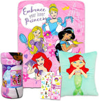Disney Princess Travel Blanket and Pillow Set - Bundle with Blanket and Plush Pillow, Stickers, More | Disney Princess Travel Accessories for Kids