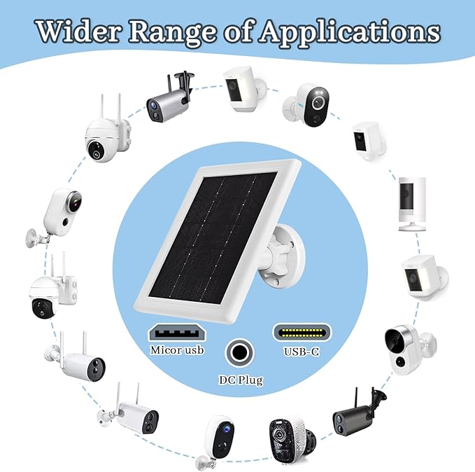 Ring Camera Solar Panel Charger,5W Solar Charger Compatible with Ring Spotlight Cam Stick Up Cam Battery Outdoor Wireless Surveillance Camera, 16.4ft Cable (White, 1 Pack)