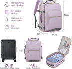 LOVEVOOK 40L Large Travel Backpack for Women Men, 17 Inch Carry on Backpack for Traveling on Airplane, Personal Item Travel Bag Airline Approved, Business Causal Weekender Backpack, Light Purple-Grey