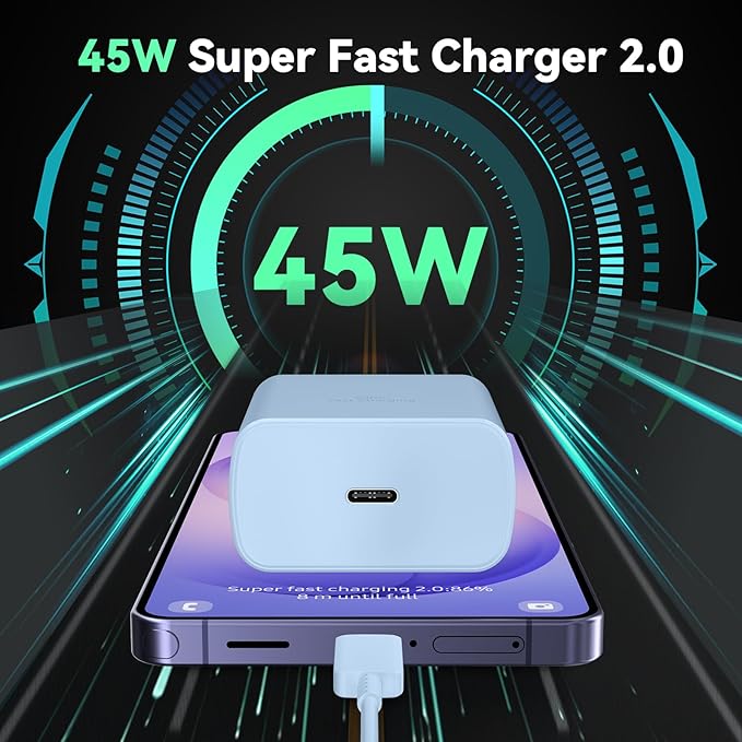 45W Super Fast Charger USB Type C Charger Cord 6.6FT with Android Phone Charger Fast Charging Block for Samsung Galaxy S26/S26 Ultra/S26+/S25/S25 Ultra/S25+/S24/S23/S22/S20/S21/Note 20/Note 10, Blue
