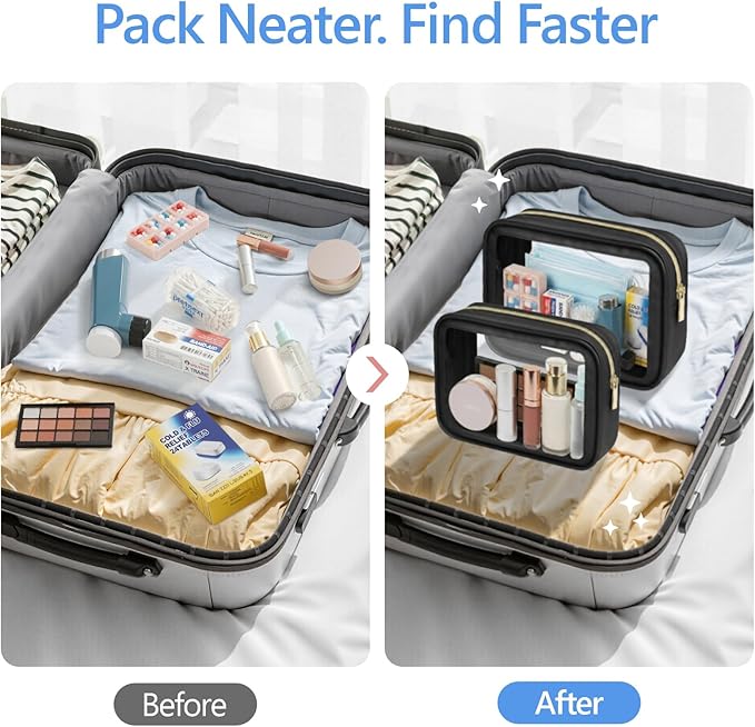 PACKISM Clear Makeup Bag - TSA Approved Toiletry Bag for Carry-on & Checked Luggage, Water Resistant Car Storage Organizer with Reinforced Seams