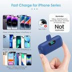 Mini Portable Charger for iPhone,Upgraded 5000mAh PD Fast Charging Battery Pack,LCD Display Cute Power Bank Portable Phone Charger for iPhone 14/14 Pro Max/13/13 Pro/12 Pro/11/XS/XR/X/8/7/6-Deep Blue