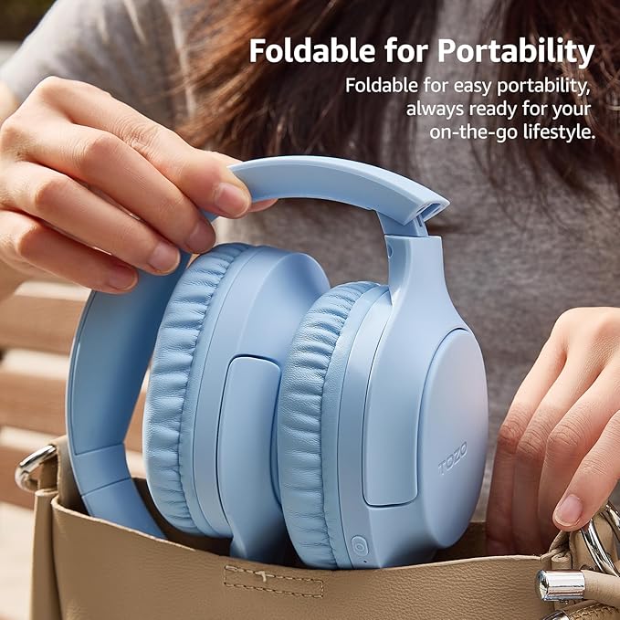 TOZO HA1 Bluetooth 5.4 Over Ear Headphones, 70H Playtime with Mic, Foldable Wireless Headset, Deep Bass Stereo Sound Customizable 32 EQ Music Mode Via Button & App for Travel and Home, Upgraded