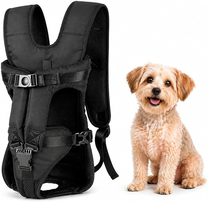 Dog Backpack Carrier, Legs Out Front Pet Carrier for Small Medium Dogs Cats up to 25lbs, Adjustable Breathable Hands-Free Puppy Carrier Backpack for Hiking, Cycling, Camping & Travel — S/M/L